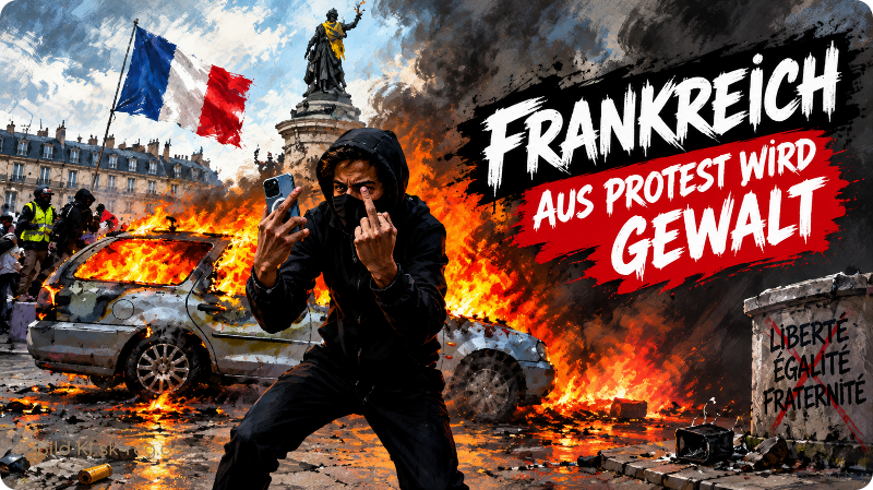 Ausschreitungen bei Protesten in Frankreich mit brennenden Gegenständen und Polizeikräften
